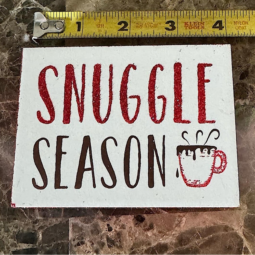 Red glittered “snuggle season” sign decor 4x4 inches